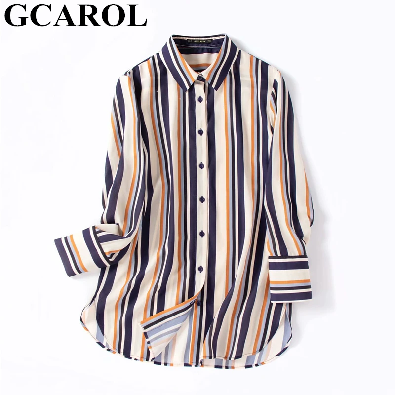 GCAROL, новинка, Женская Длинная блузка в полоску, 30% хлопок, контрастный цвет, OL, модная рубашка, весна, осень, зима, базовая, большие размеры, топы, одежда