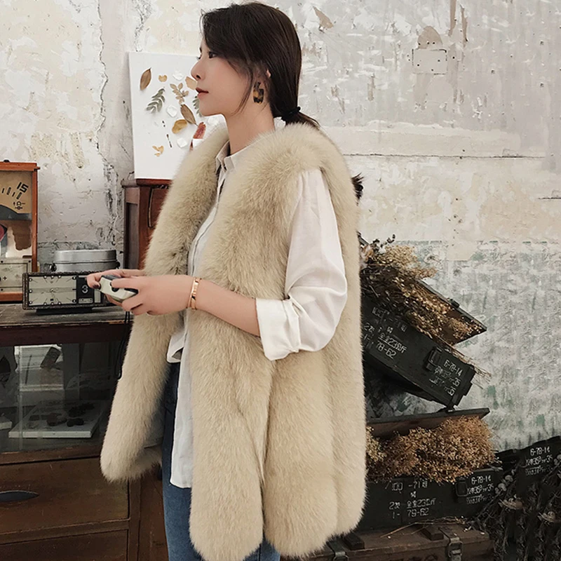 New Whole Leather Fox Fur Grass Vest Mink Coat Female Long Section Slim Slimming Vest Autumn And Winter Women'S Jacket Leather