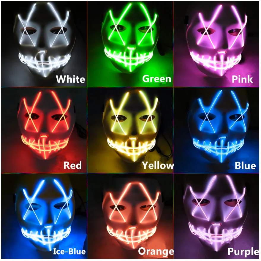 Halloween Mask LED Light Up Party for face Rave Parties Great Funny Masks Festival Cosplay Costume 9 colors free shipping | Дом и сад