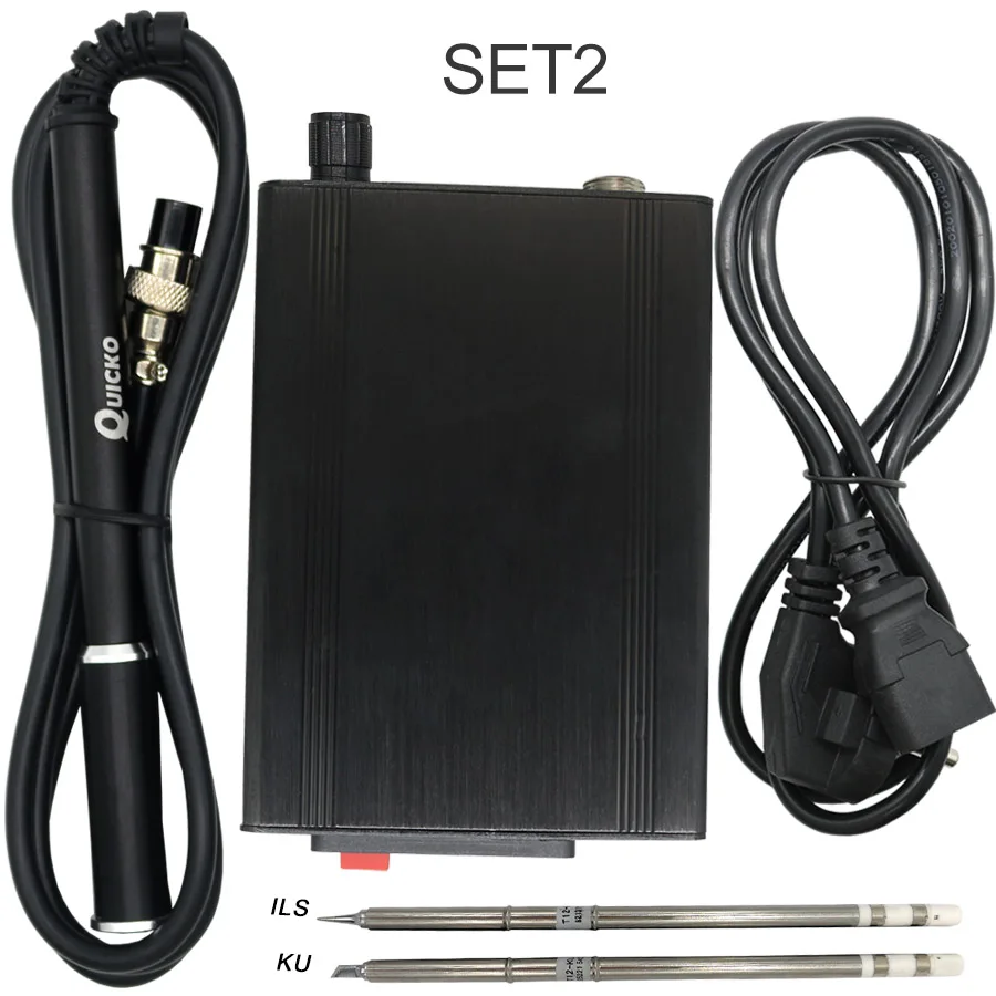 SET2 STM32 T12 паяльная цифровая станция электронный паяльник OLED 1,3 дюймов с черной металлической ручкой и наконечниками паяльника T12 - Цвет: SET2
