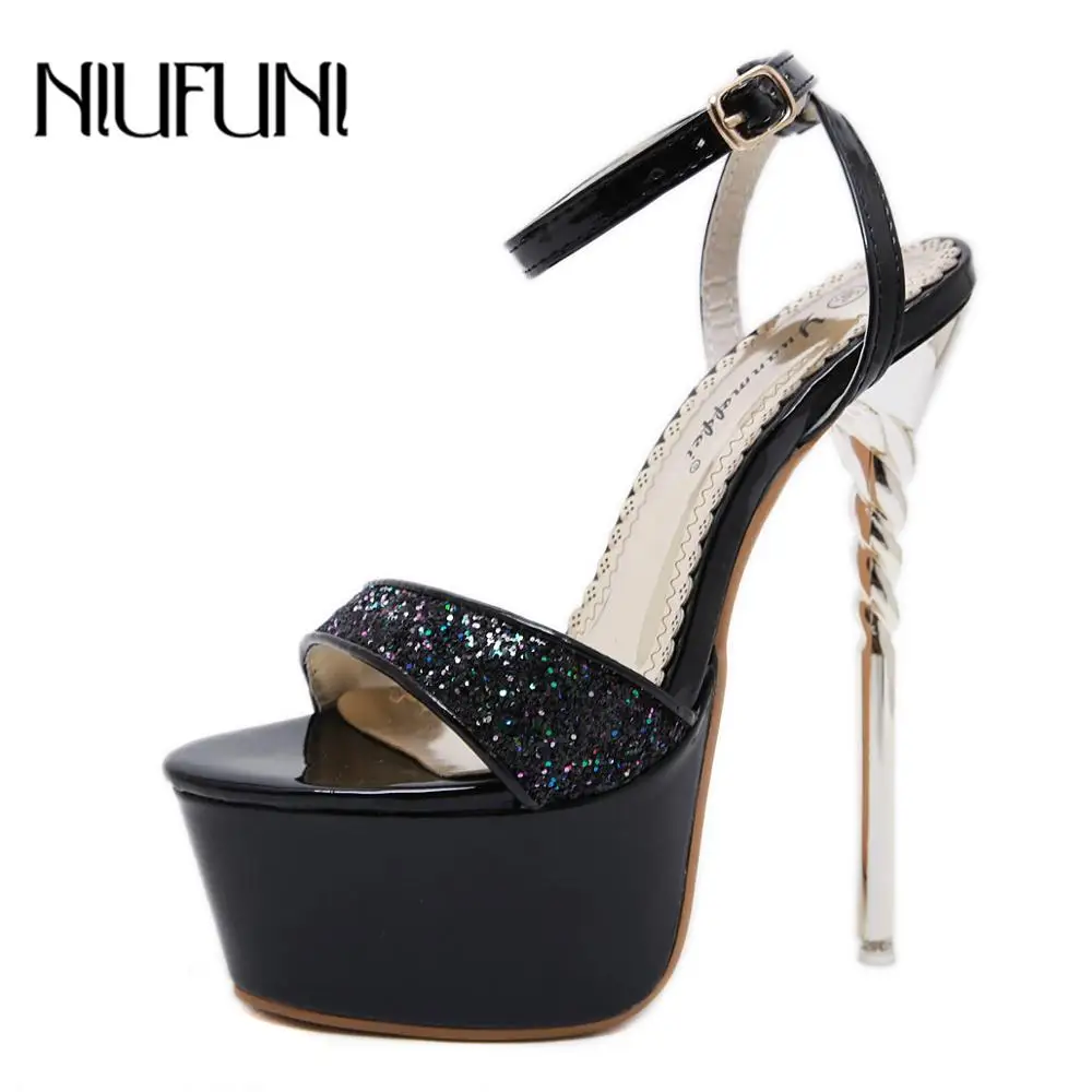 

Plus Size Sandals Waterproof Platform Women's Sandals NIUFUNI 2021 Summer New Super High Heels Stiletto Banquet Wedding Shoes
