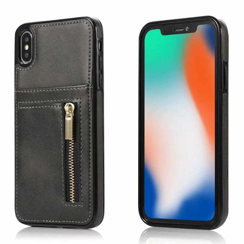 Black Кожаный чехол Tikitaka на молнии для iPhone X XS Max 8 Plus 6 6S Plus держатель для карт Waller чехлы для iPhone XS XR 7 Plus откидная крышка - Цвет: Black