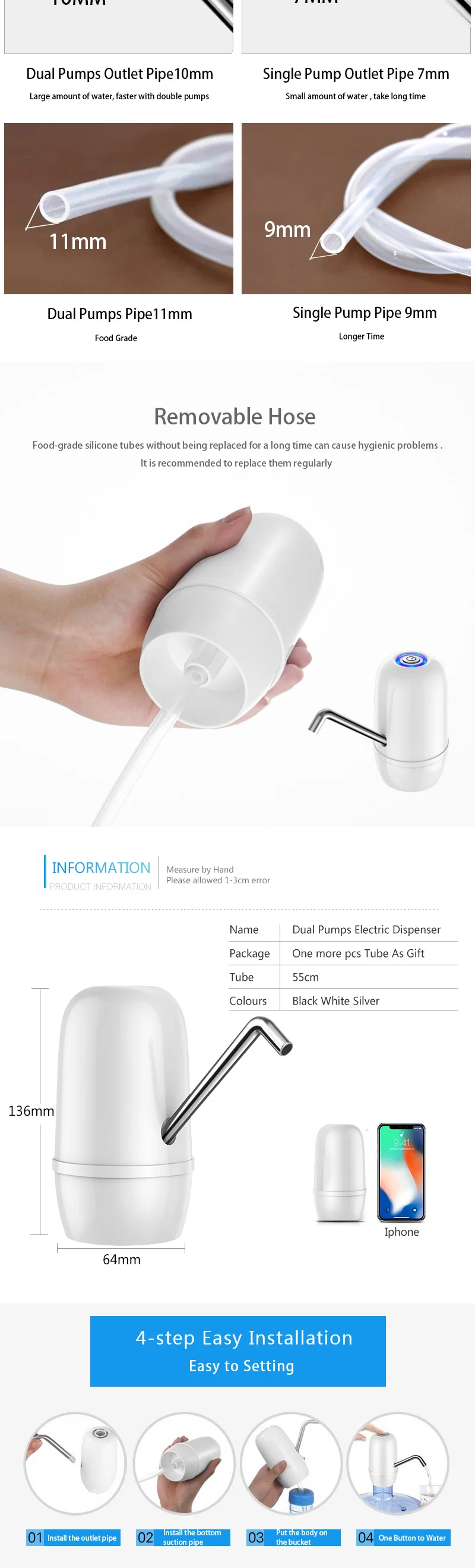 Автоматические мини-диспенсеры для воды водяной насос usb зарядка беспроводной холодный диспенсер бутылка для питьевой воды переключатель двойной насос ABS