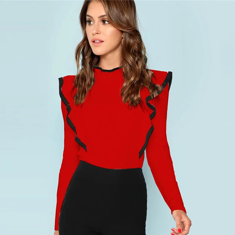 SHEIN элегантная повседневная футболка с оборками и вырезом на спине пуговицами