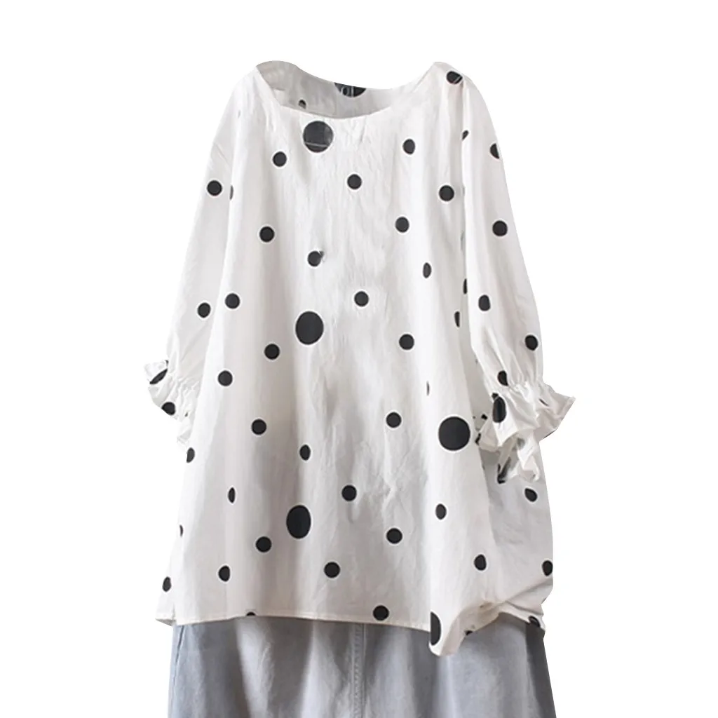 Женские блузки с принтом в горошек летние Осенние свободные повседневные