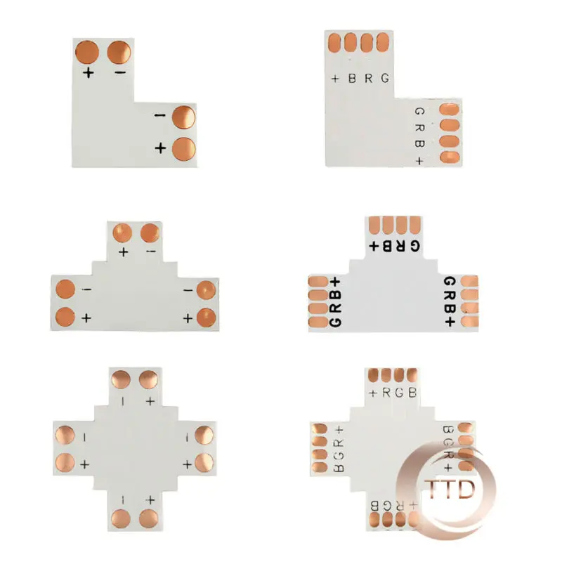 Фото Новинка 2017 10 шт. без пайки L T X форма 90 градусов Угловые разъемы rgb 4 pin Разъемы для 12