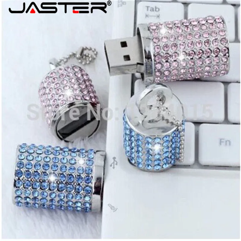 JASTER Кристальный цилиндрический USB флеш-накопитель модная металлическая Алмазная ручка driveu диск Флешка 4 ГБ 8 ГБ 16 ГБ 32 ГБ 64 Гб карта памяти