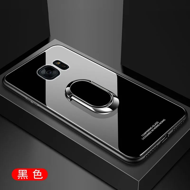 For Samsung Galaxy S7 edge Case Hard Tempered Glass With Stand Ring Magnet Protect Back Cover Case for samsung s7 s7edge shell