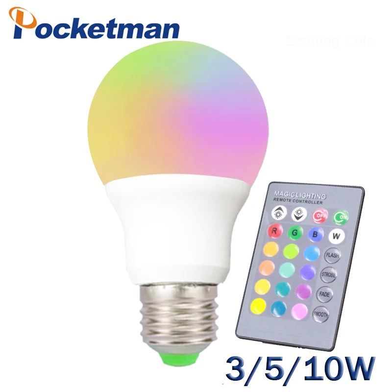 3W 5W 10W RGB E27 LED Bulb Light Stage Lamp 1 Colors with Remote Control Led Lights for Home AC 220V +IR Controller | Освещение