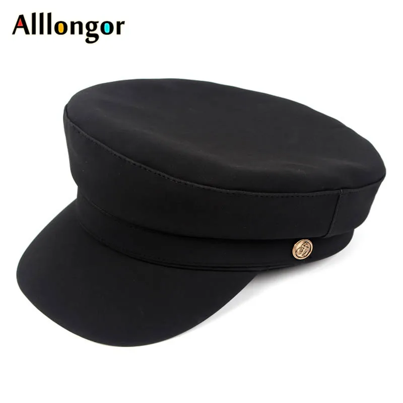 

High Quality Autumn Army Cap 2020 Winter Beret Femme Black Leather Military Hat Women Pink Flat Top Military caps