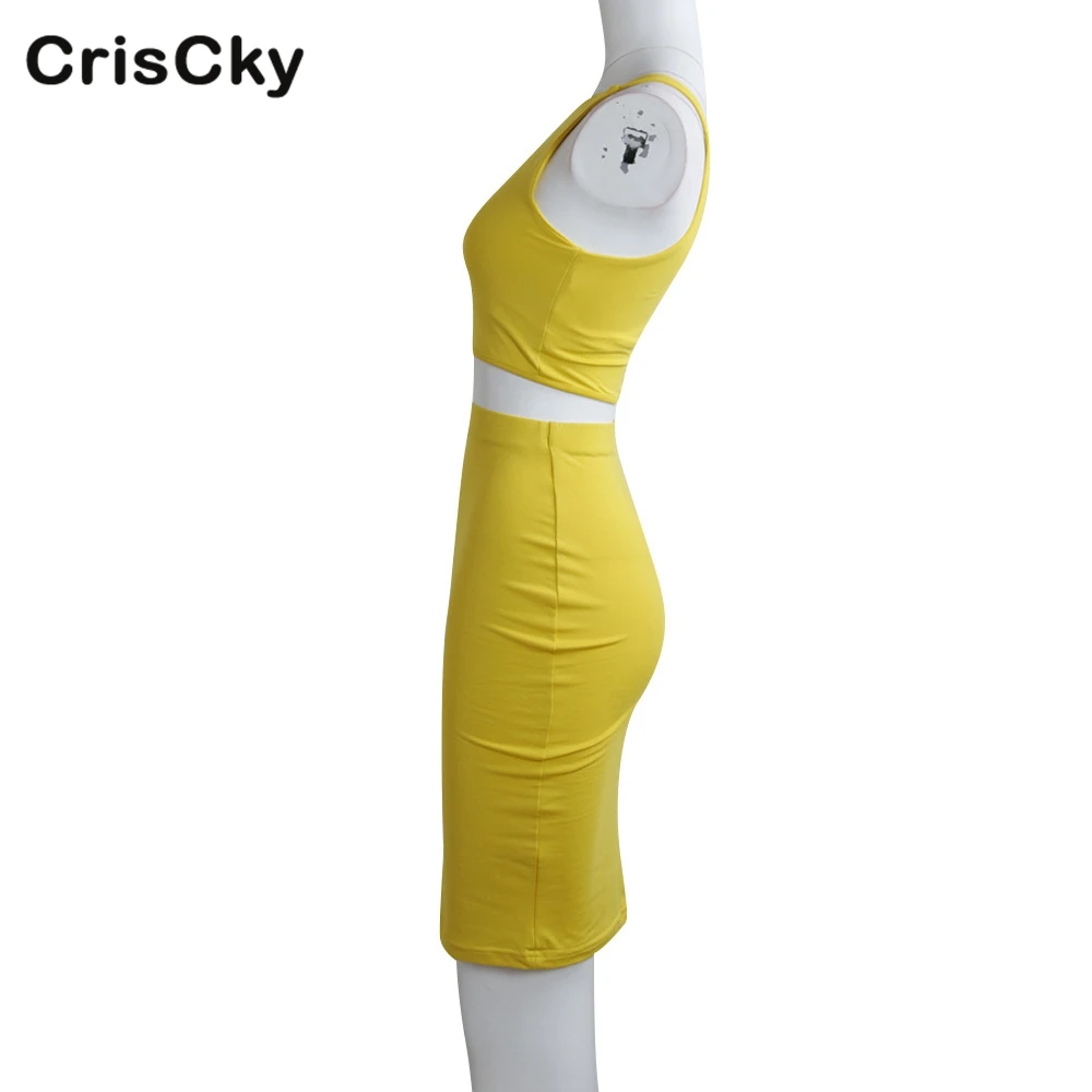 CRISCKY 2019 Summer Sexy Two Pieces Set Women Clothing T Shirt Tops Elastic Waist Knee Length Slim Skirt Outfits | Женская одежда