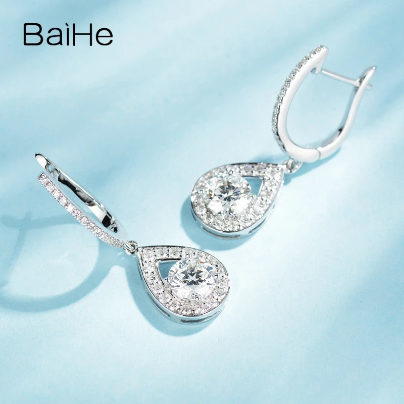 BAIHE одноцветное Белое золото 14 карат 0.70ct круглые Без основной камень для женщин