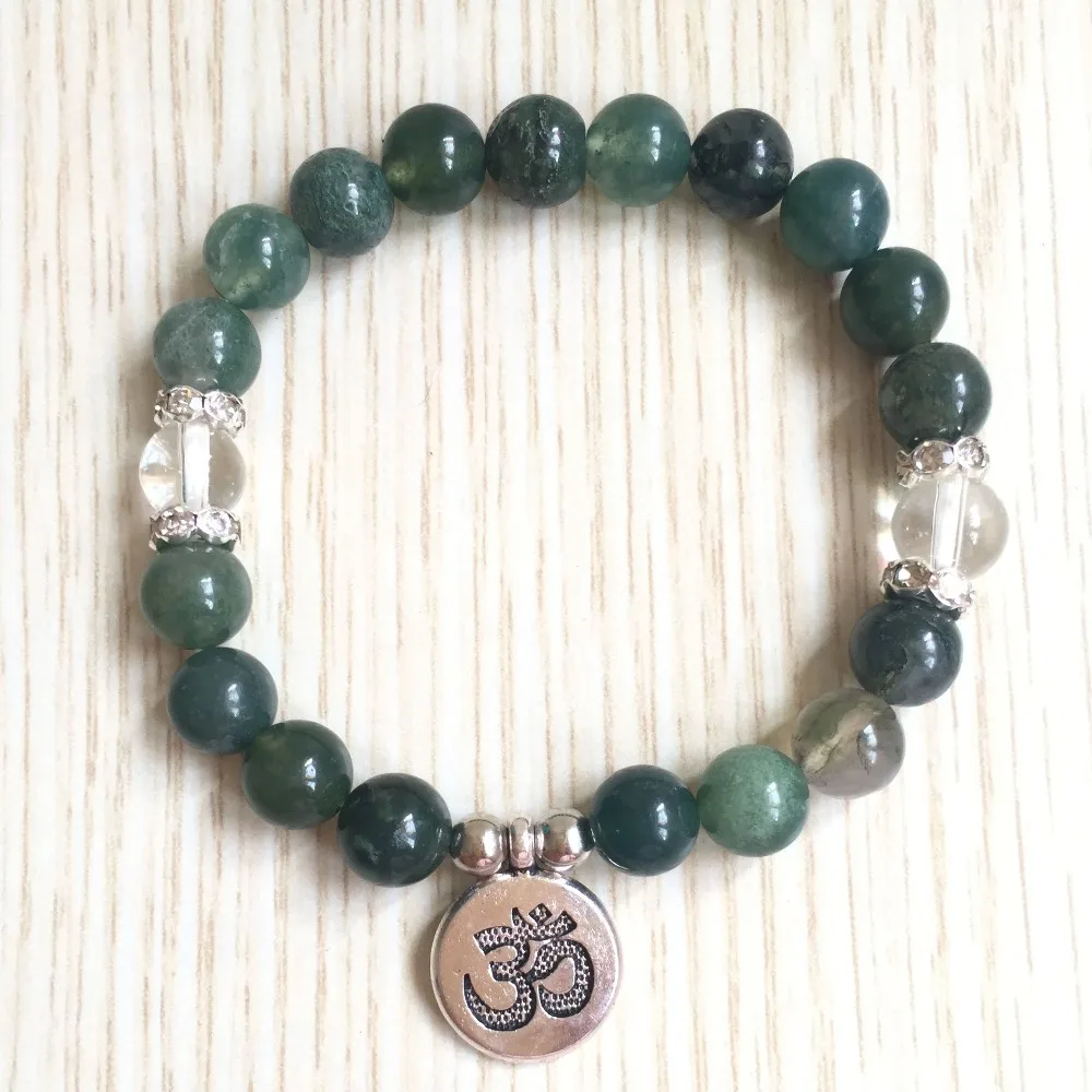 Bracelet For Women Natural AquaticAgate OM Bracelets 3D Pendant Wrist Yoga Prayer Mala Beads | Украшения и аксессуары