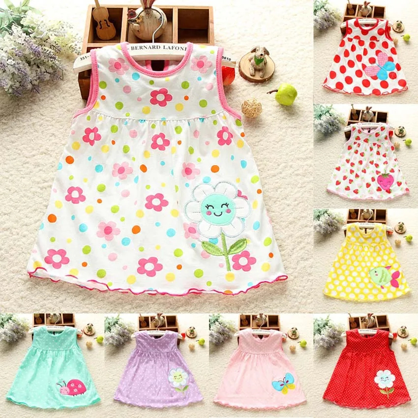 Летняя футболка для девочек хлопковая с цветочным принтом маленьких без рукавов