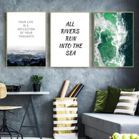home decoration no frame seascape beautiful wave letter painting simple poster on canvas painting space wall art for living room