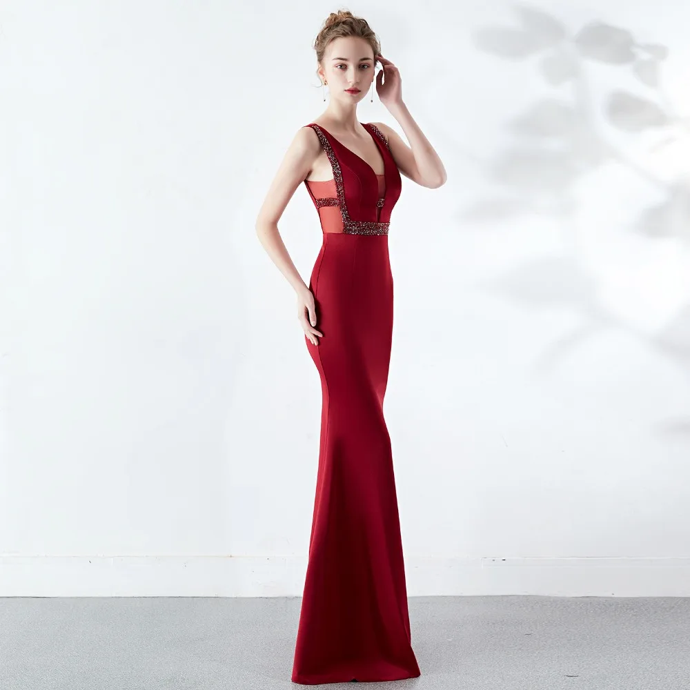 Женское сексуальное длинное платье с v образным вырезом и открытой спиной облегающее вечернее без рукавов