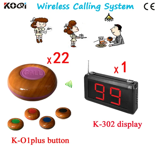 Waterproof Customer Digital Call Button For Waiter Service 1 Display Screen+22 Table Buzzers Transmitter