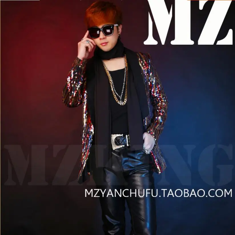 Мужская одежда большого размера Бесплатная доставка синие и красные блестки