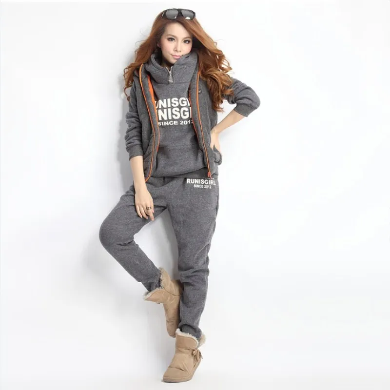 2016 leisure suit кардиган С Капюшоном свитер костюм женская мода толстый бархат трех