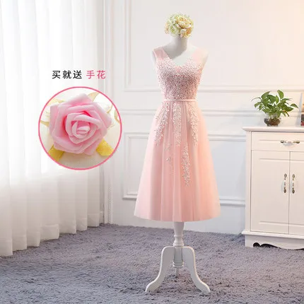MSY03F# розовые кружевные платья подружки невесты, Длинные Короткие стильные свадебные платья для выпускного вечера, женской одежды из Китая - Цвет: D Middle