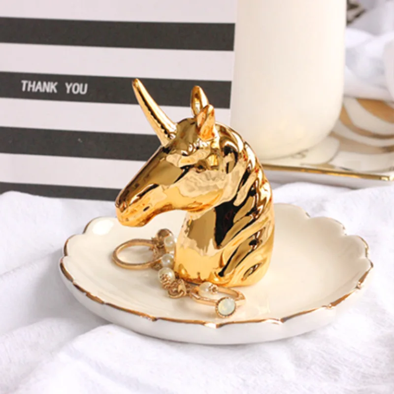 Керамическое кольцо с оленем в виде единорога креативное Новое позолоченное
