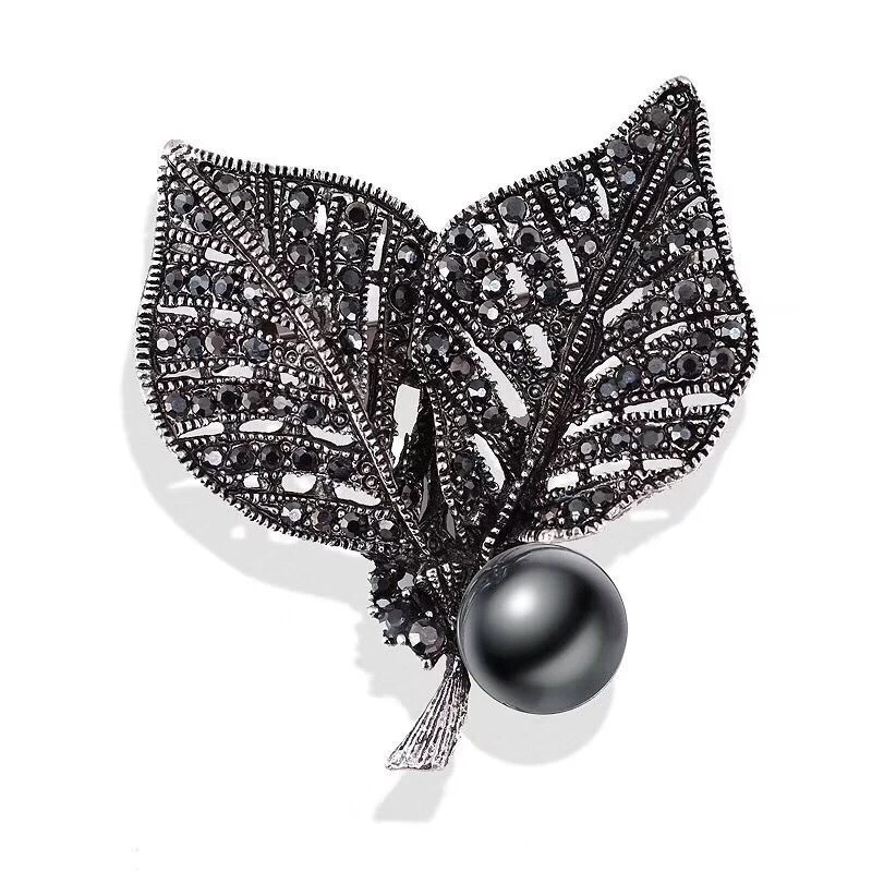 Women Fashion Vintage Rhinestone Black Flower Brooches Antique Brooch Pin Elegant Exquisite Broches New Year Gift | Украшения и