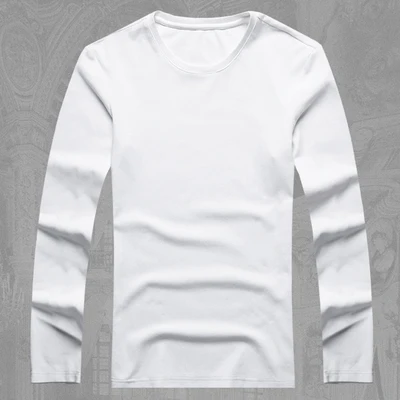 ivory white Мужская Осенняя утолщенная теплая хлопковая футболка с длинным рукавом и круглым вырезом, Мужская эластичная Повседневная Однотонная футболка T916 - Цвет: ivory white