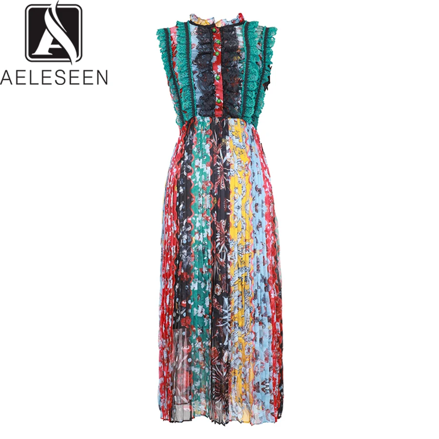 AELESEEN модное элегантное платье, богемное, лето, новое, женское, рукав, цветочный принт, оборки, до середины икры, элегантное, тонкое, кружевное платье