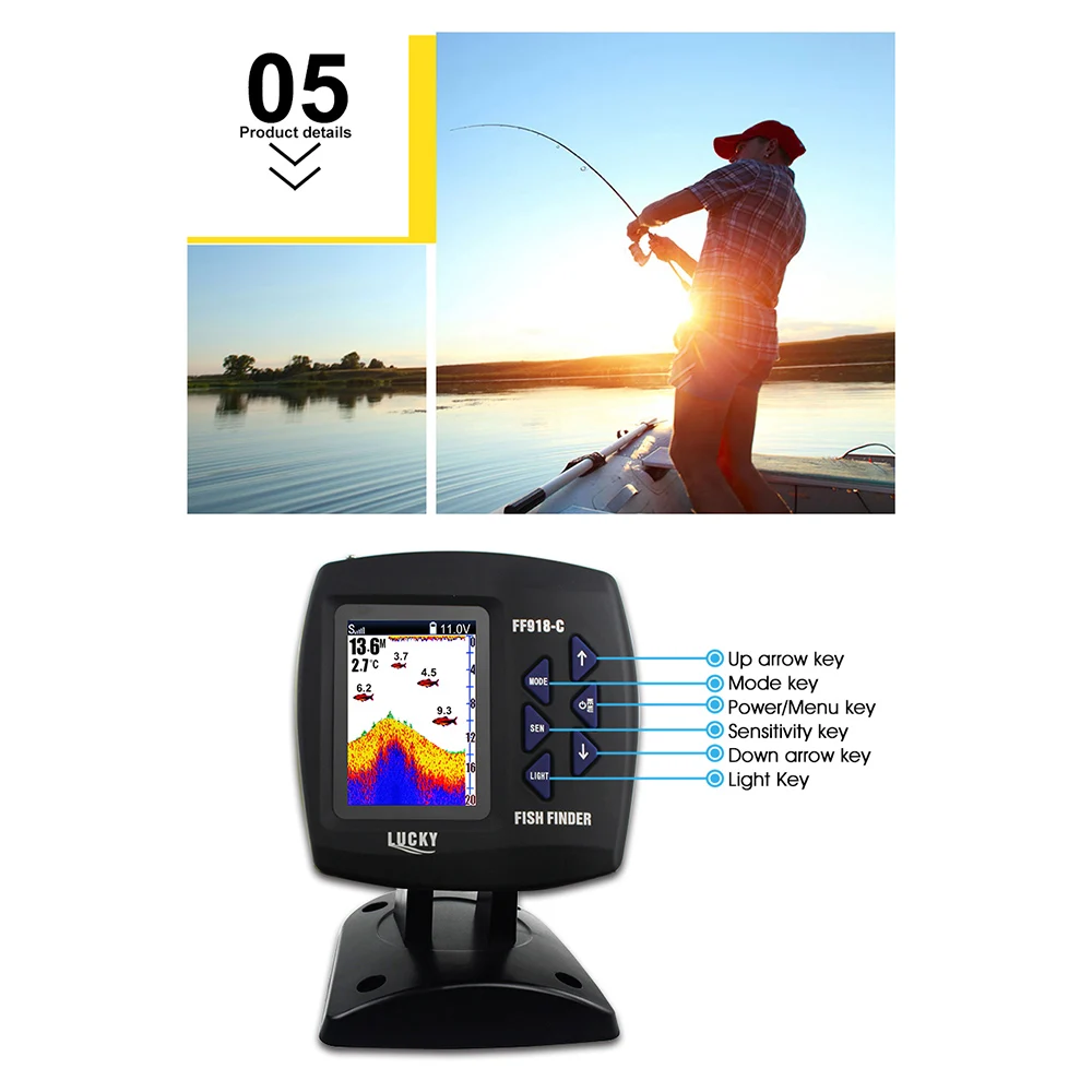 LUCKY fish finder 300 м беспроводной 3,5 дюймовый ЖК-эхолот локатор для рыб лодка эхолот сигнализация детектор рыб