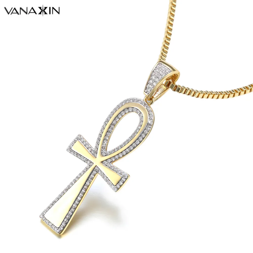 

Ankh Cross мужские ожерелья и кулоны с родиевым покрытием AAA Clear CZ египетские иероглифные модные ювелирные изделия цепь Crux Ansata