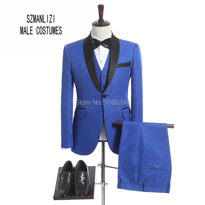 

Latest Coat Pant Designs 2018 Shawl Collar 3 Pieces Mens Royal Blue Suit Slim Fit Wedding Suits For Men Groom Prom Wear Tuxedos
