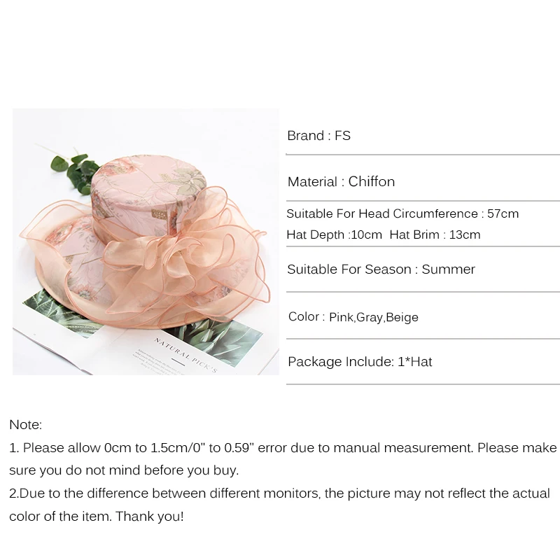 Женская фетровая шляпа FS шифоновая Элегантная шляпка с цветочным принтом