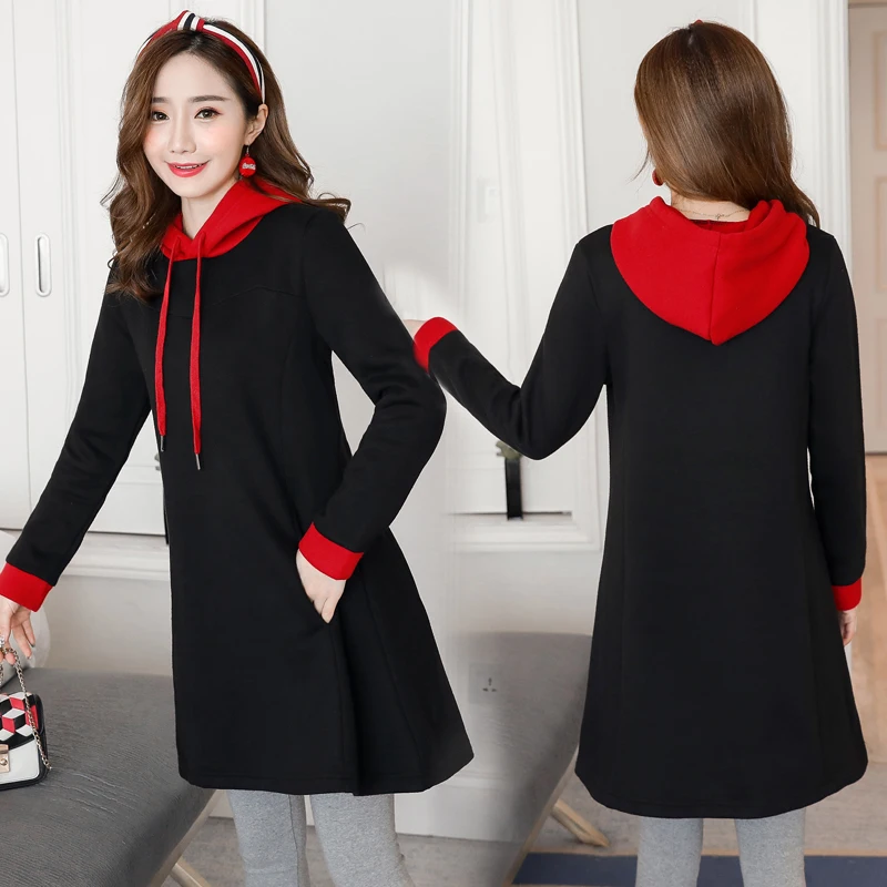 2018 зима плюс бархат утолщение с капюшоном для беременных женское платье