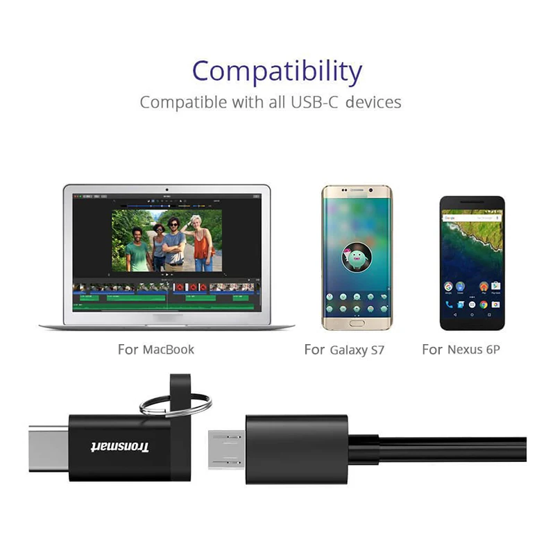 Tronsmart CTMFL 2 шт. usb type C штекер Micro USB Женский адаптер usb type-C поддержка OTG для USB-C поддержка ed устройств защита от потери