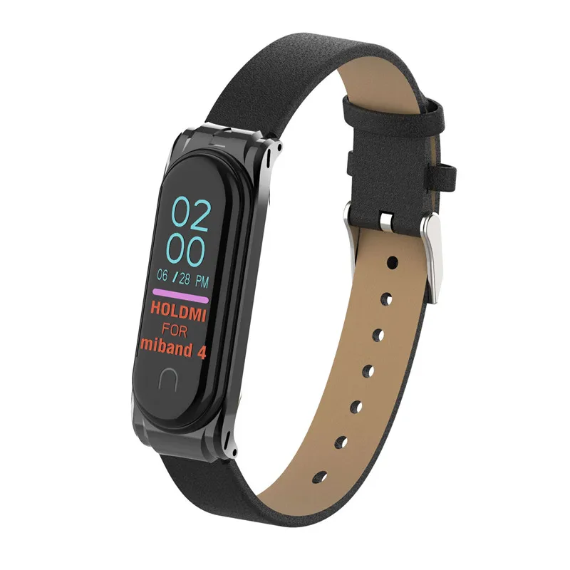 black Colorful Leather Mi Band 4 3 Metal strap For xiaomi Mi Band 4 3 PU Stainless Bracelet MiBand 4 3 Wristbands Replacement straps - Цвет: black