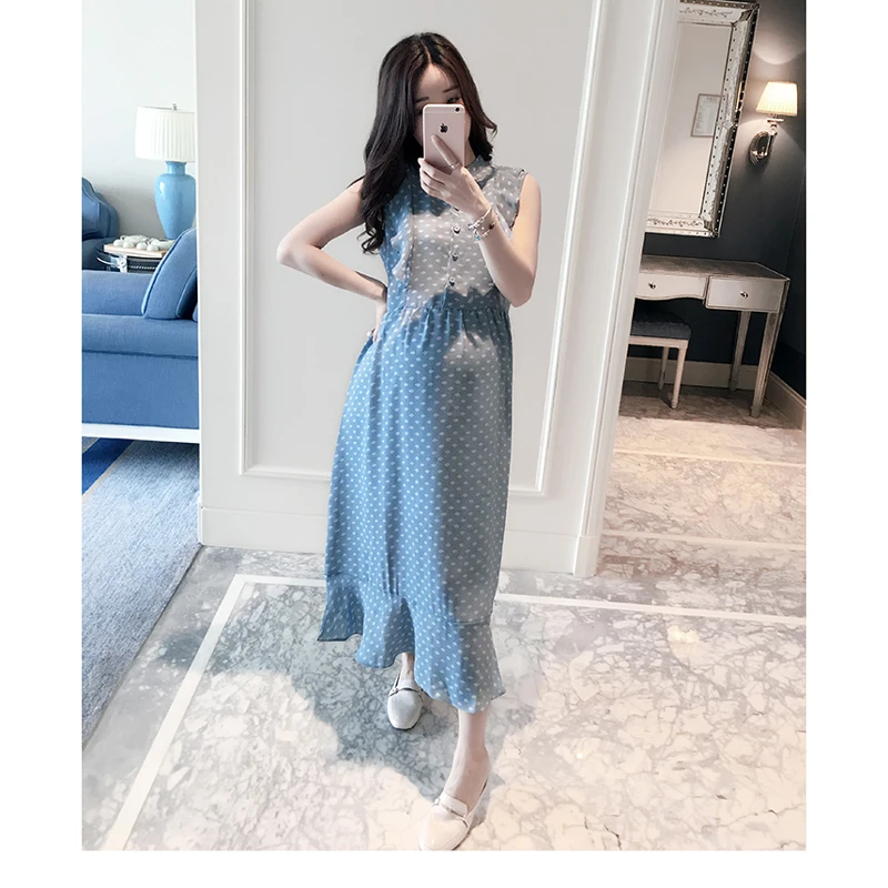 

Polka Dot Maternity Nursing Dresses For Pregnant Women Clothes Sleeveless Feeding Vestidos Pregnancy Dress Breastfeeding Clothe
