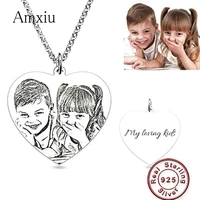 amxiu engrave words custom picture 925 sterling silver necklace heart pendant personalized photo necklace jewelry for lover gift