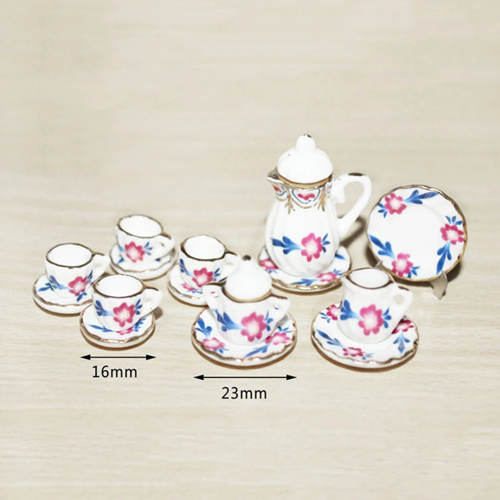 

1/12 Dollhouse Miniature Accessories Mini Ceramic Tea Set Simulation Kettle Cup Plate Model Toys for Doll House Decoration