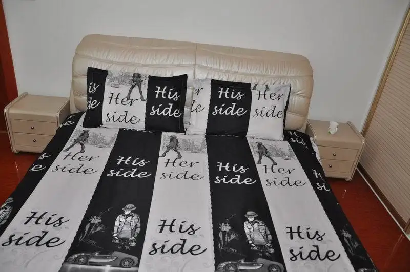 Home Textiles Lovers White And Black Bedding Set His Side &amp Her Soft Duvet Cover and Pillowcases 4Pcs Queen Size Comhoney | Дом и сад