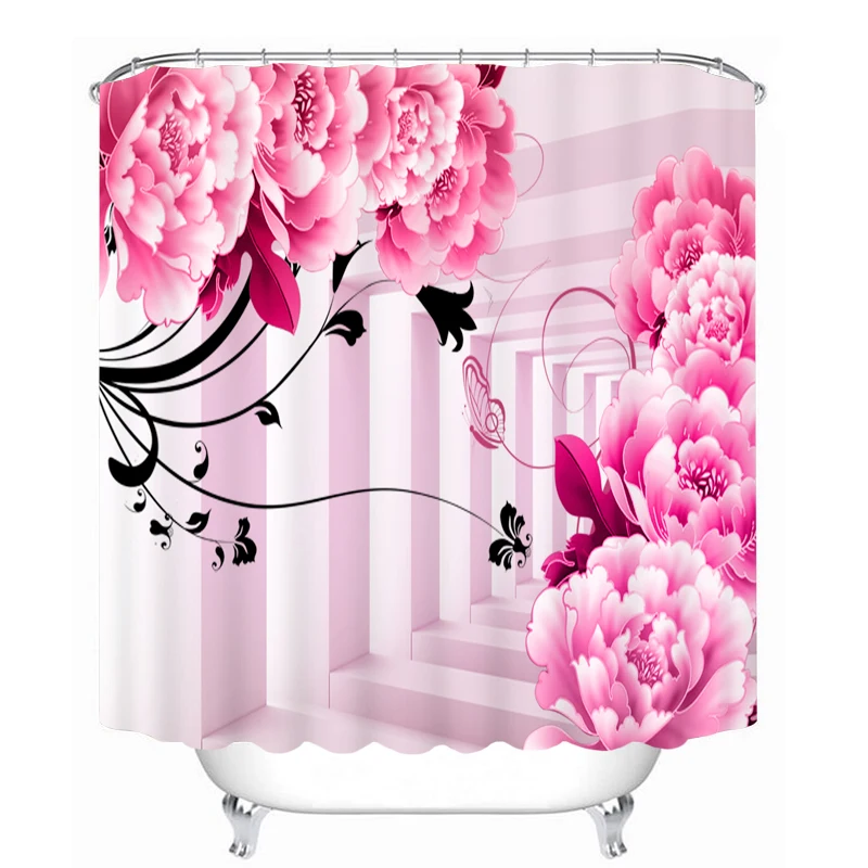 

MYRU 3D Print Waterproof Flowers Shower Curtains Bath Products Bathroom Decor with Hooks