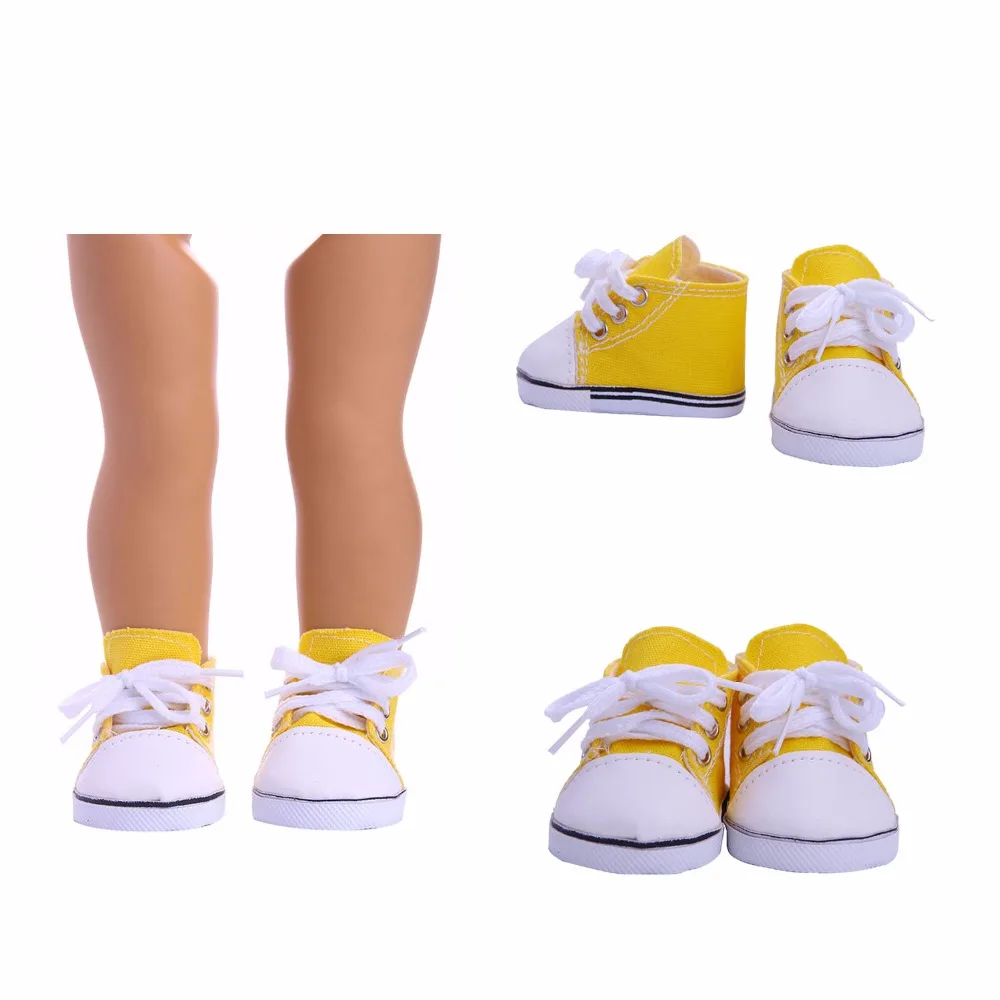 18inch Dolls yellow Canvas Lace Up Sneakers Shoes for Doll Accessory m177 | Игрушки и хобби