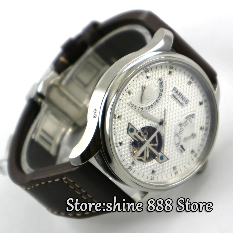 Parnis 43 мм запас мощности белый циферблат механизм раскладной застежка ST2505