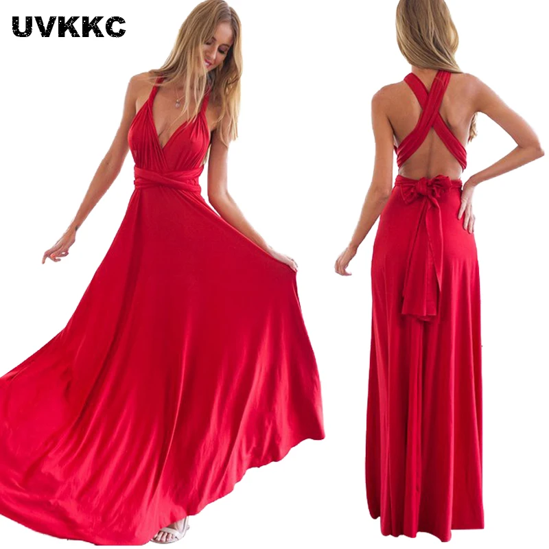 UVKKC новое зимнее Сексуальное Женское Макси платье красное пляжное длинное