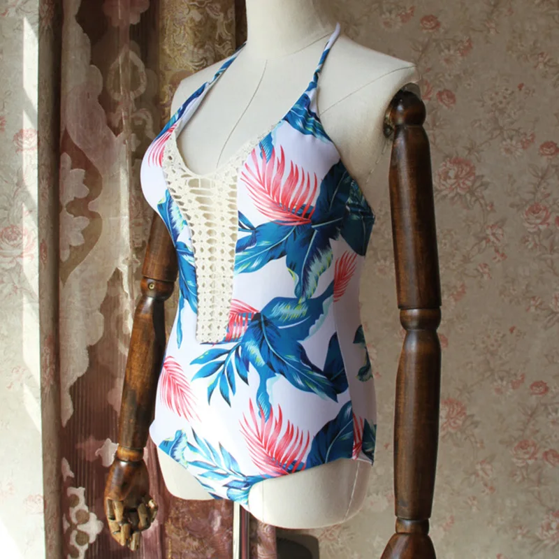 Сексуальная Цельный купальник женщин купальники кокосовой пальмой лист боди
