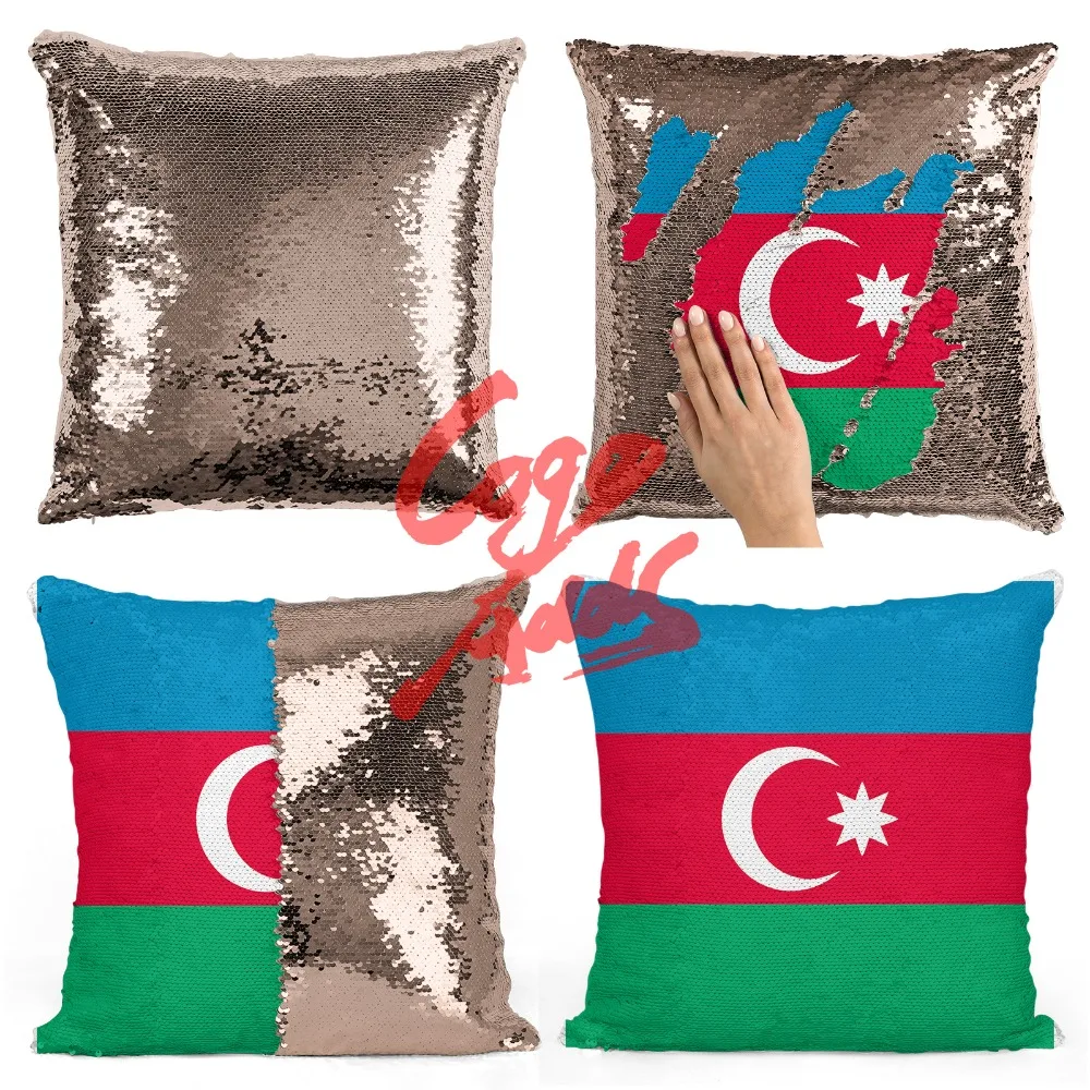 Декоративный чехол наволочка с двусторонними блестками и изображением