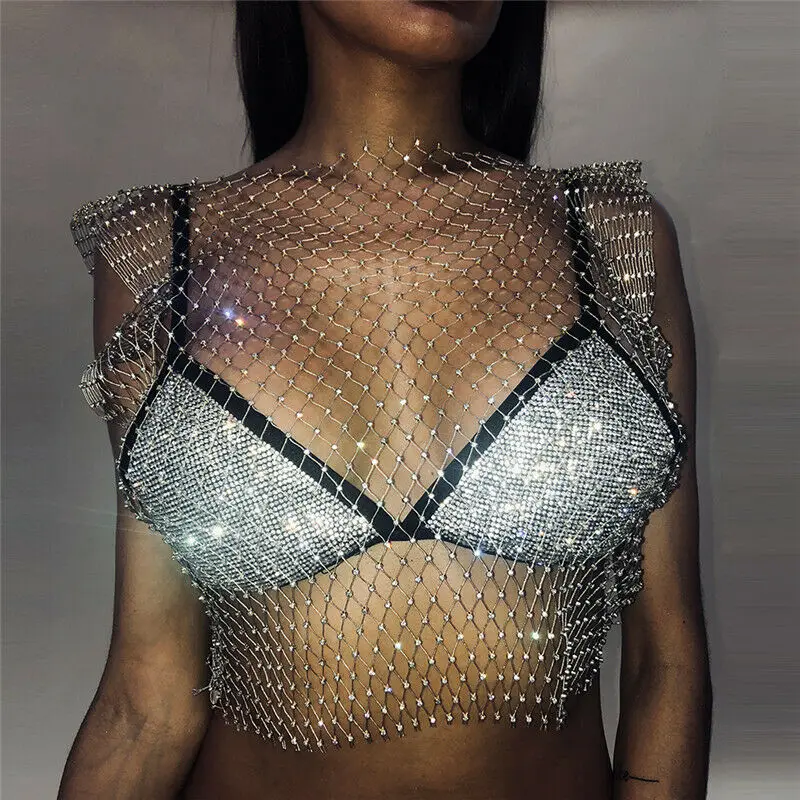 O Neck Silver 2 стильные женские топы с блестками и сеткой, без рукавов, свободный короткий топ, рубашка, жилет, прозрачная одежда с круглым вырезом - Цвет: O Neck Silver