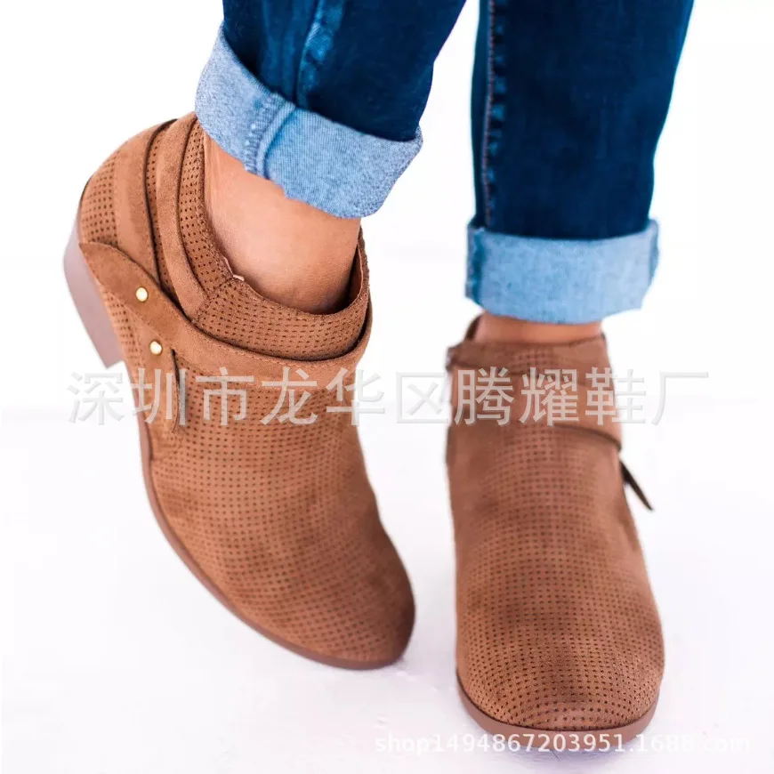 Женские ботильоны из ПУ кожи без застежки с круглым носком|Женские полусапожки| |