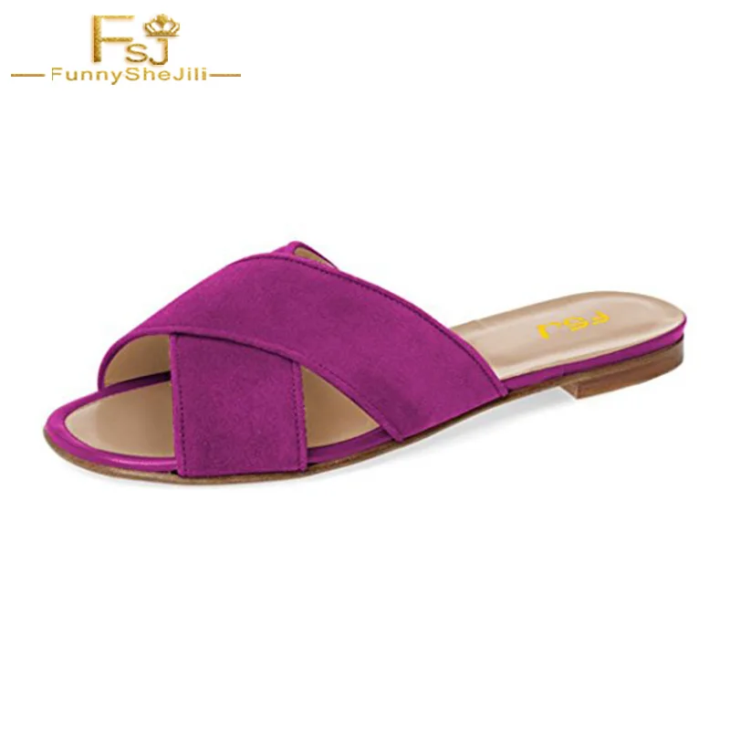 Сланцы женские с перекрестной шнуровкой однотонные туфли из флока открытый