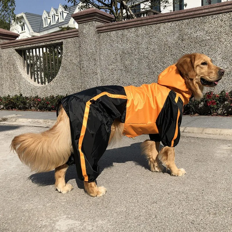 Fashion Pet Dogs Four-legged Sportswear Waterproof Raincoat With Hood, Outdoor Protect Pet Apparel For Rainy Day Pet Supplies