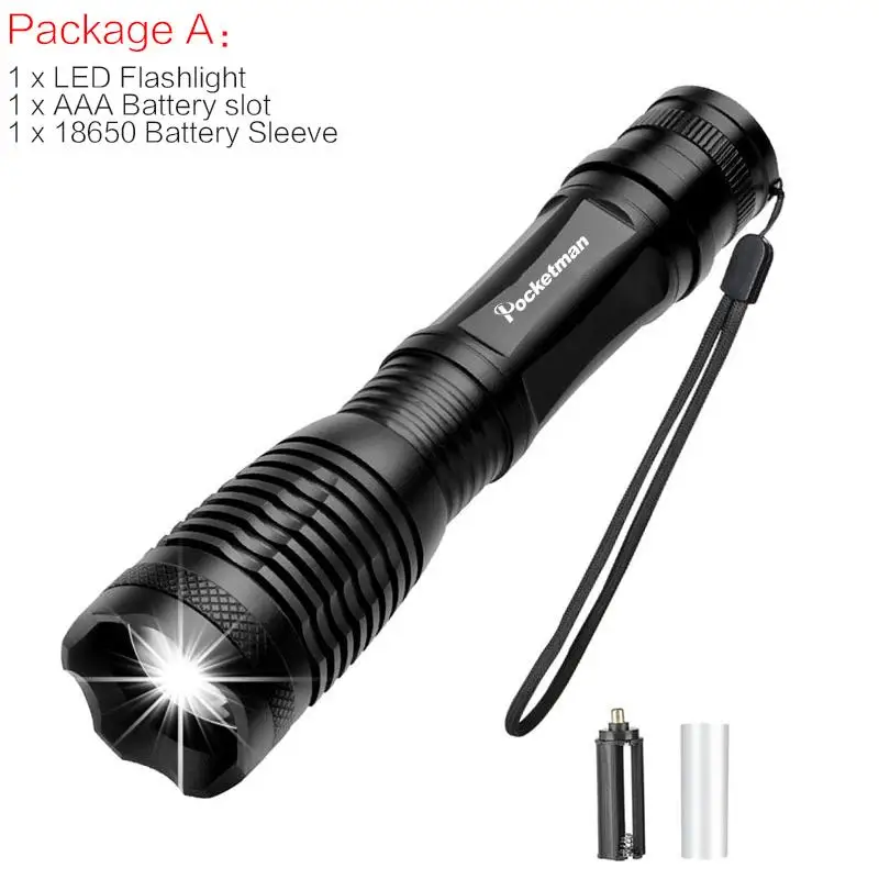 Package A Мощный 13000LM светодиодный фонарик V6 L2 T6 светодиодный фонарь Водонепроницаемый фонарь с увеличением с 5 режимов фонарик с Перезаряжаемые 18650 - Испускаемый цвет: Package A